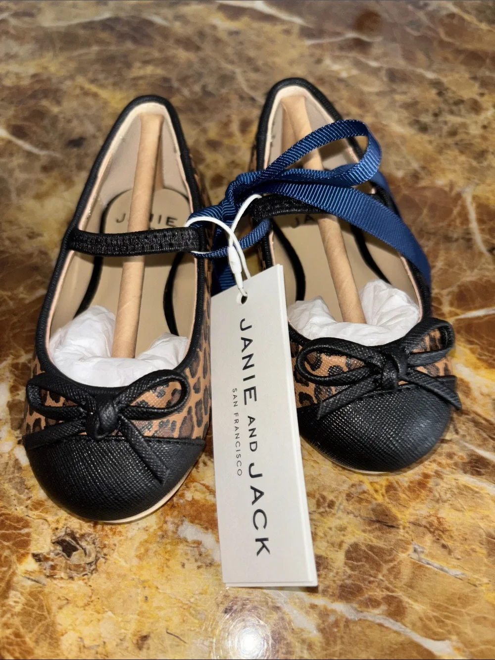 Janie and Jack Leopard Ballet Flats with Black Trim